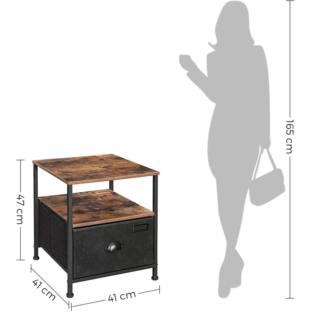 Noční stolek s látkovou zásuvkou, 41 x 47 x 41 cm, rustikální hnědý