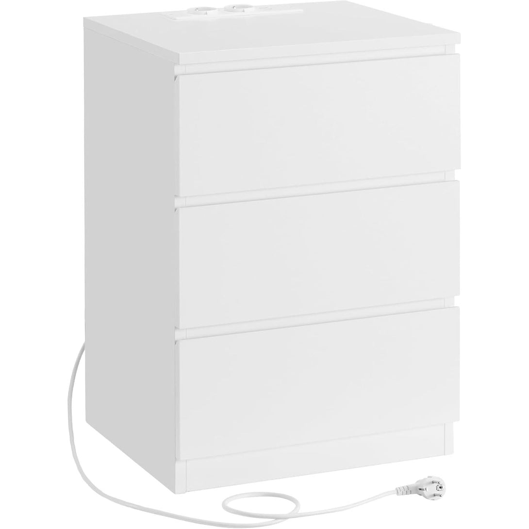 Noční stolek s napájecí lištou, příruční stolek se 3 zásuvkami, 2 AC výstupy, 2 USB porty, bílý-Noční stolky-Vashome.cz