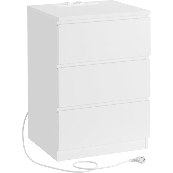 Noční stolek s napájecí lištou, příruční stolek se 3 zásuvkami, 2 AC výstupy, 2 USB porty, bílý-Noční stolky-Vashome.cz