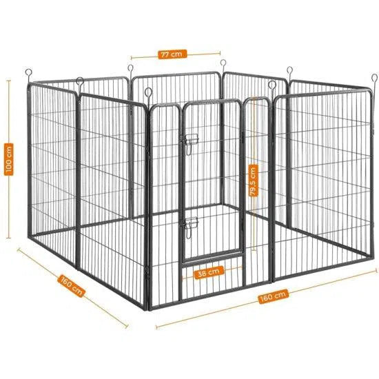 Ohrádka pro psa, pro štěňata, 8 panelů, dvojitý zámek L, výška 100 cm, šedá-Ohrádky pro štěňata a malá zvířata-Vashome.cz