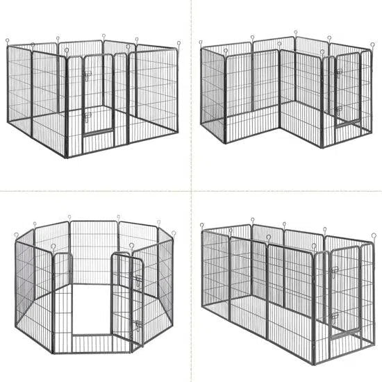 Ohrádka pro psa, pro štěňata, 8 panelů, dvojitý zámek L, výška 100 cm, šedá-Ohrádky pro štěňata a malá zvířata-Vashome.cz