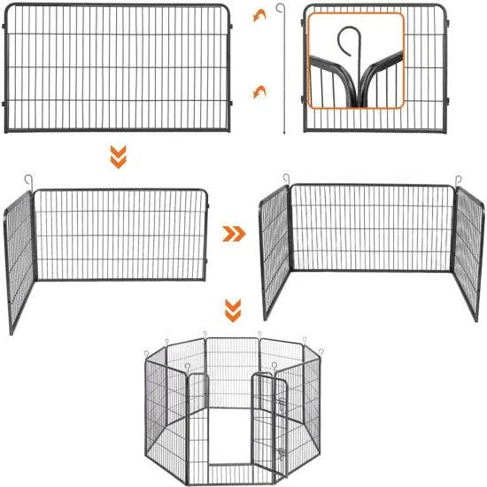 Ohrádka pro psa, pro štěňata, 8 panelů, dvojitý zámek L, výška 100 cm, šedá-Ohrádky pro štěňata a malá zvířata-Vashome.cz