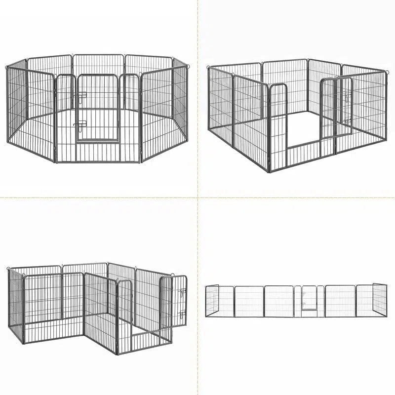 Ohrádka pro štěňata, malá domácí zvířata, 8-panelová, 80 cm, šedá-Ohrádky pro štěňata a malá zvířata-Vashome.cz