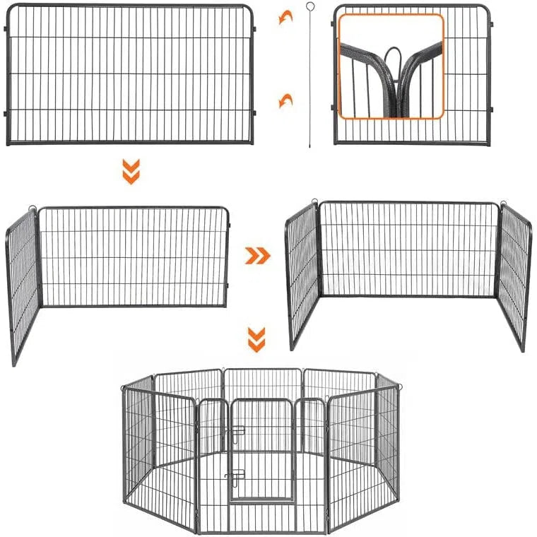 Ohrádka pro štěňata, malá domácí zvířata, 8-panelová, 80 cm, šedá-Ohrádky pro štěňata a malá zvířata-Vashome.cz