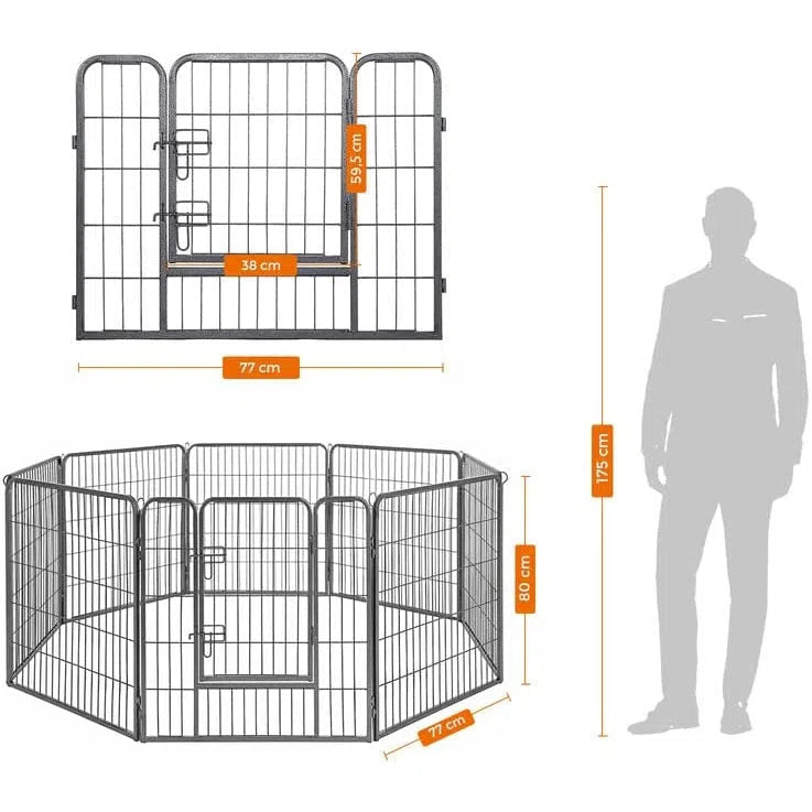 Ohrádka pro štěňata, malá domácí zvířata, 8-panelová, 80 cm, šedá-Ohrádky pro štěňata a malá zvířata-Vashome.cz