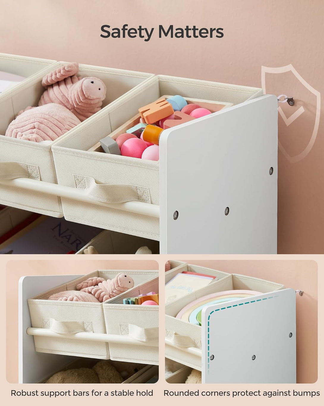 Organizér na hračky, regál na hračky pro děti s 9 boxy, 29,5 x 62,5 x 60 cm, bílý-Skladování hraček a knih-Vashome.cz