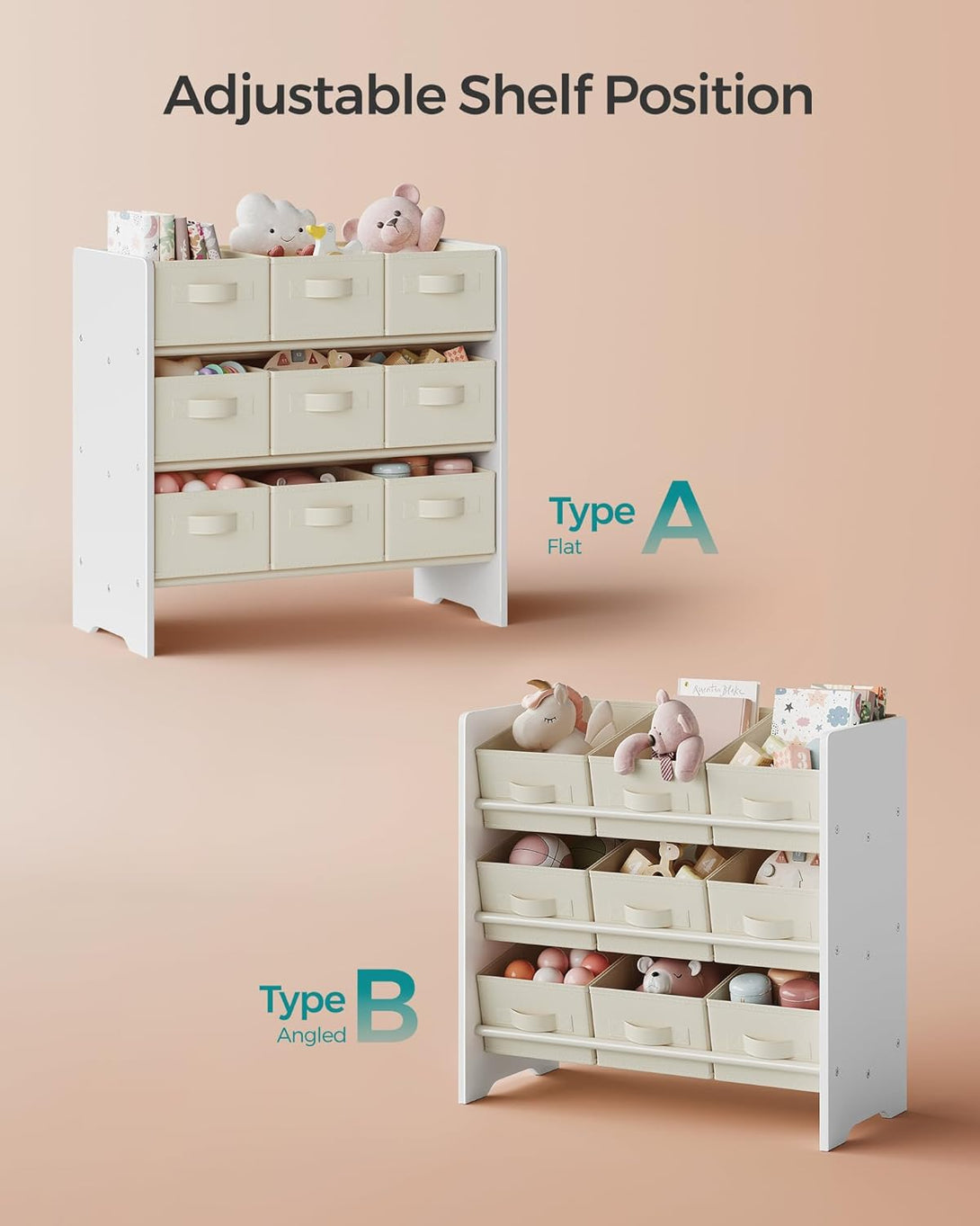Organizér na hračky, regál na hračky pro děti s 9 boxy, 29,5 x 62,5 x 60 cm, bílý-Skladování hraček a knih-Vashome.cz