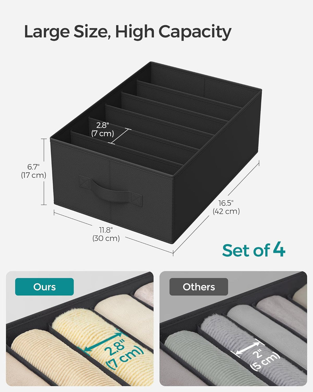 Organizéry do zásuvek, 6-přihrádkové organizéry do šatníku, sada 4 ks, černá-Úložné boxy-Vashome.cz
