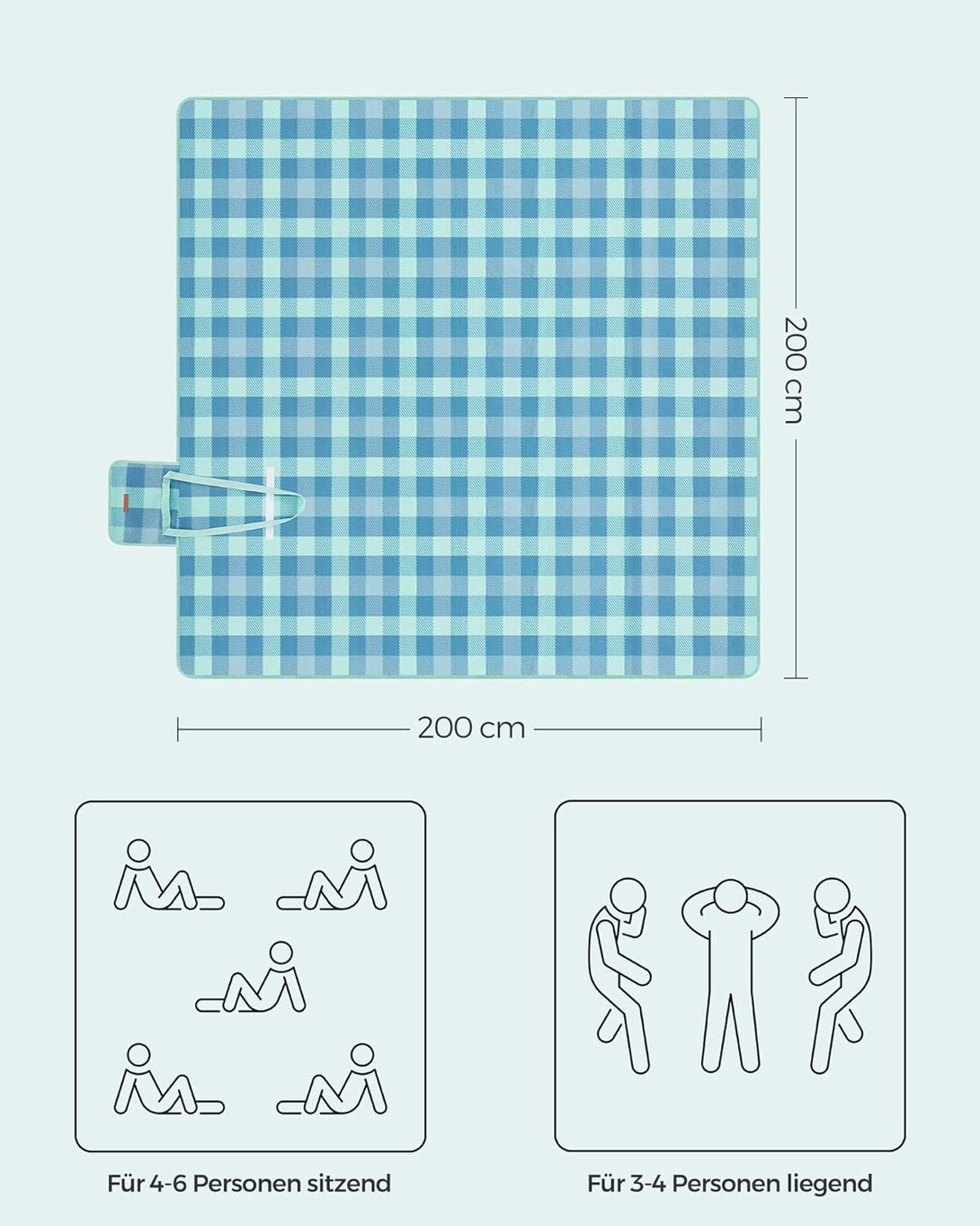 Pikniková deka 200 x 200 cm, velká kempingová deka, nepromokavá, zeleno modrá-Piknikové deky-Vashome.cz