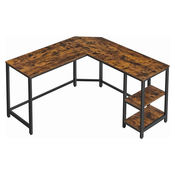 Počítačový stůl ve tvaru L, rohový stůl, rustikální hnědá barva