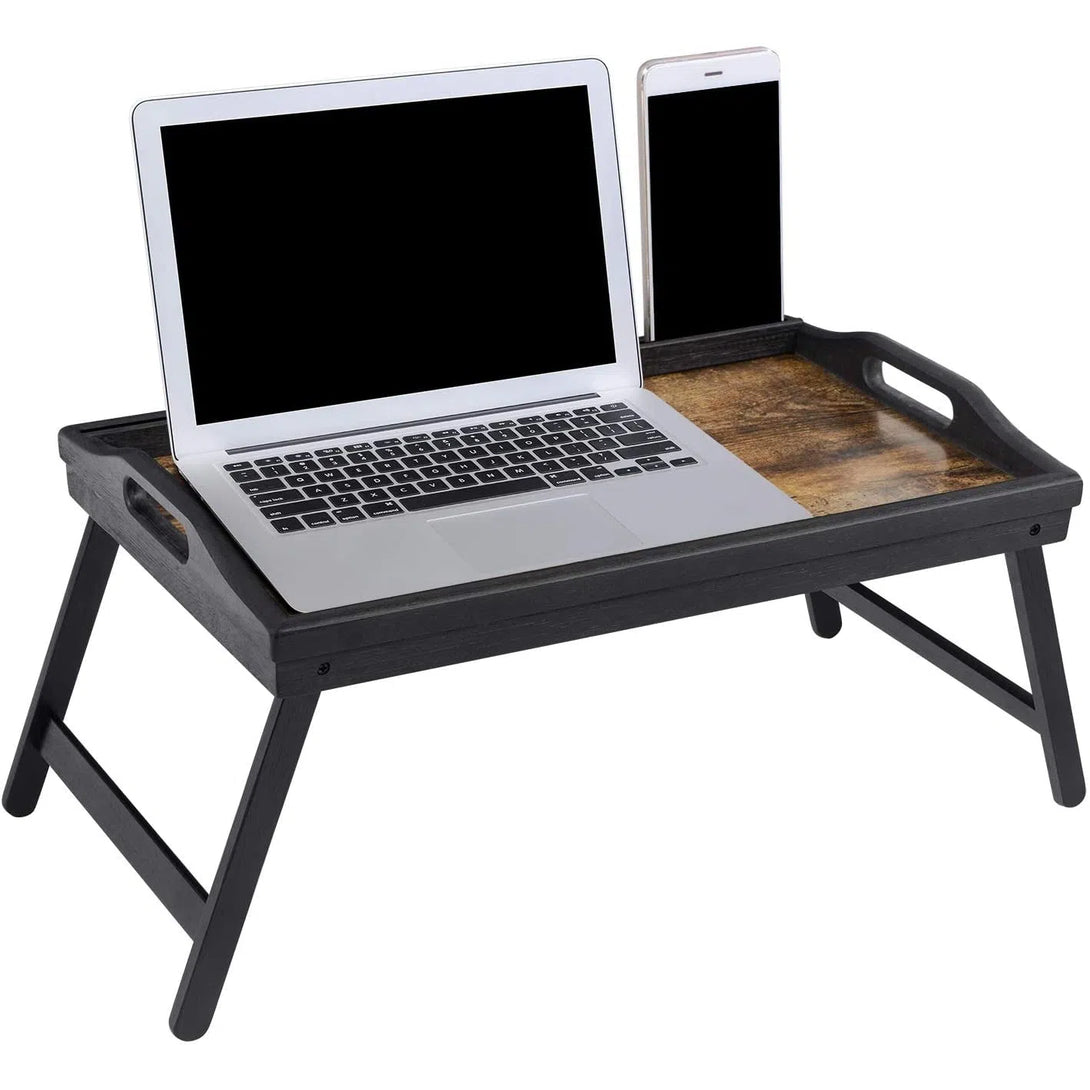 Podnos k snídani, stolek na laptop se skládacíma nohama, rustikální hnědá barva-Stojany na notebook-Vashome.cz