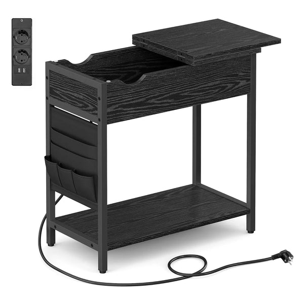 Příruční stolek, Noční stolek se zásuvkou a USB porty, černý