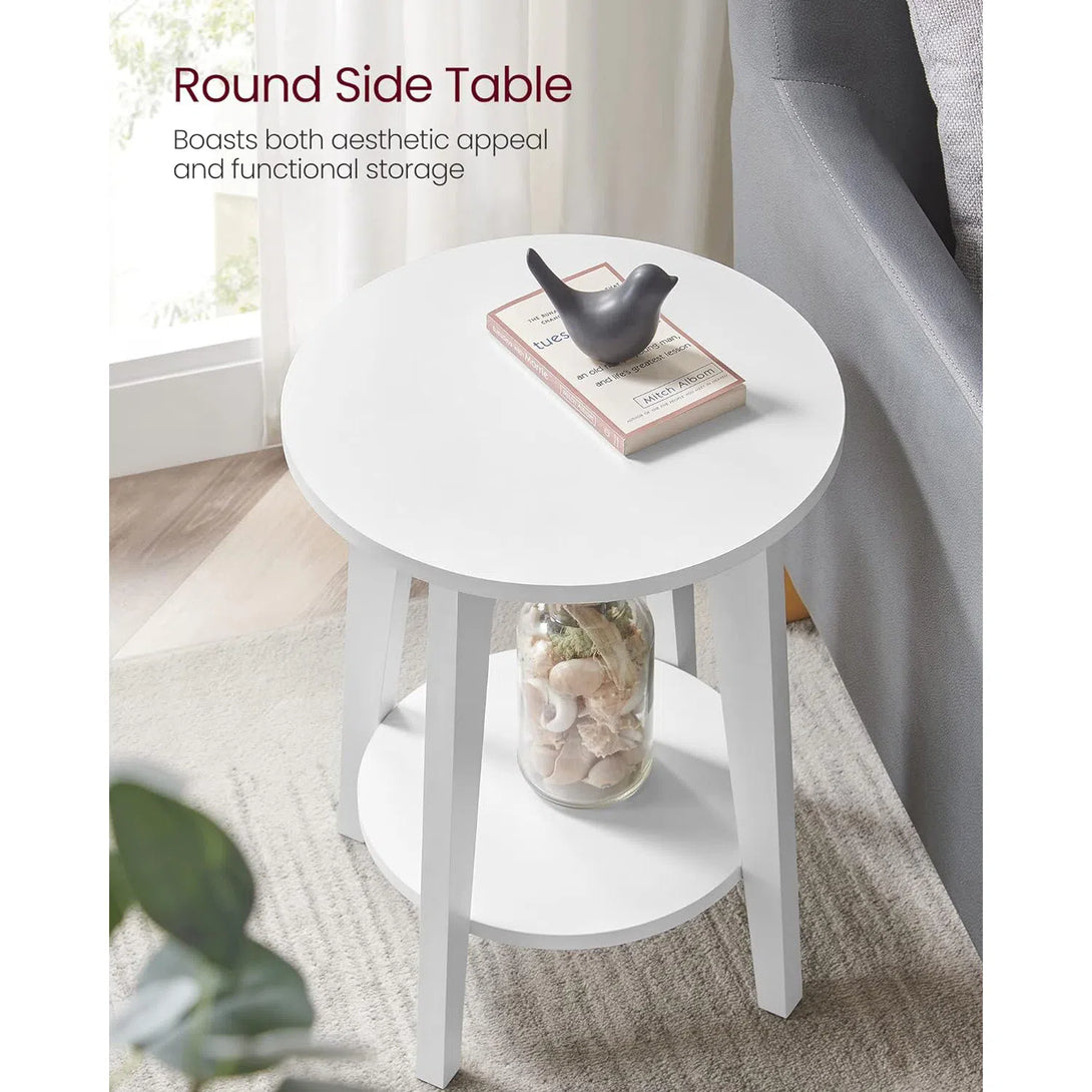 Příruční stolek, malý kulatý stolek se spodní policí, bílý