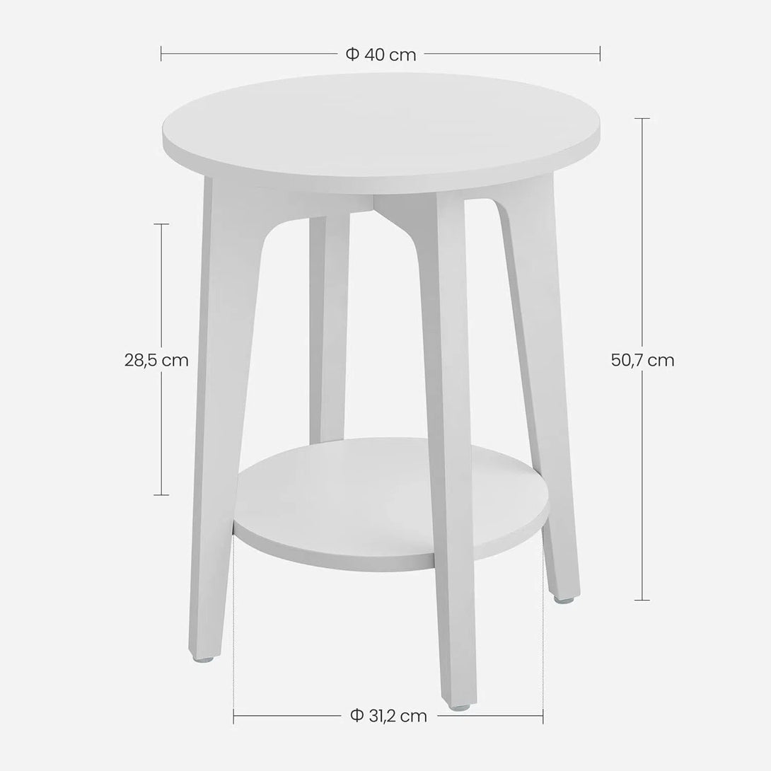 Příruční stolek, malý kulatý stolek se spodní policí, bílý