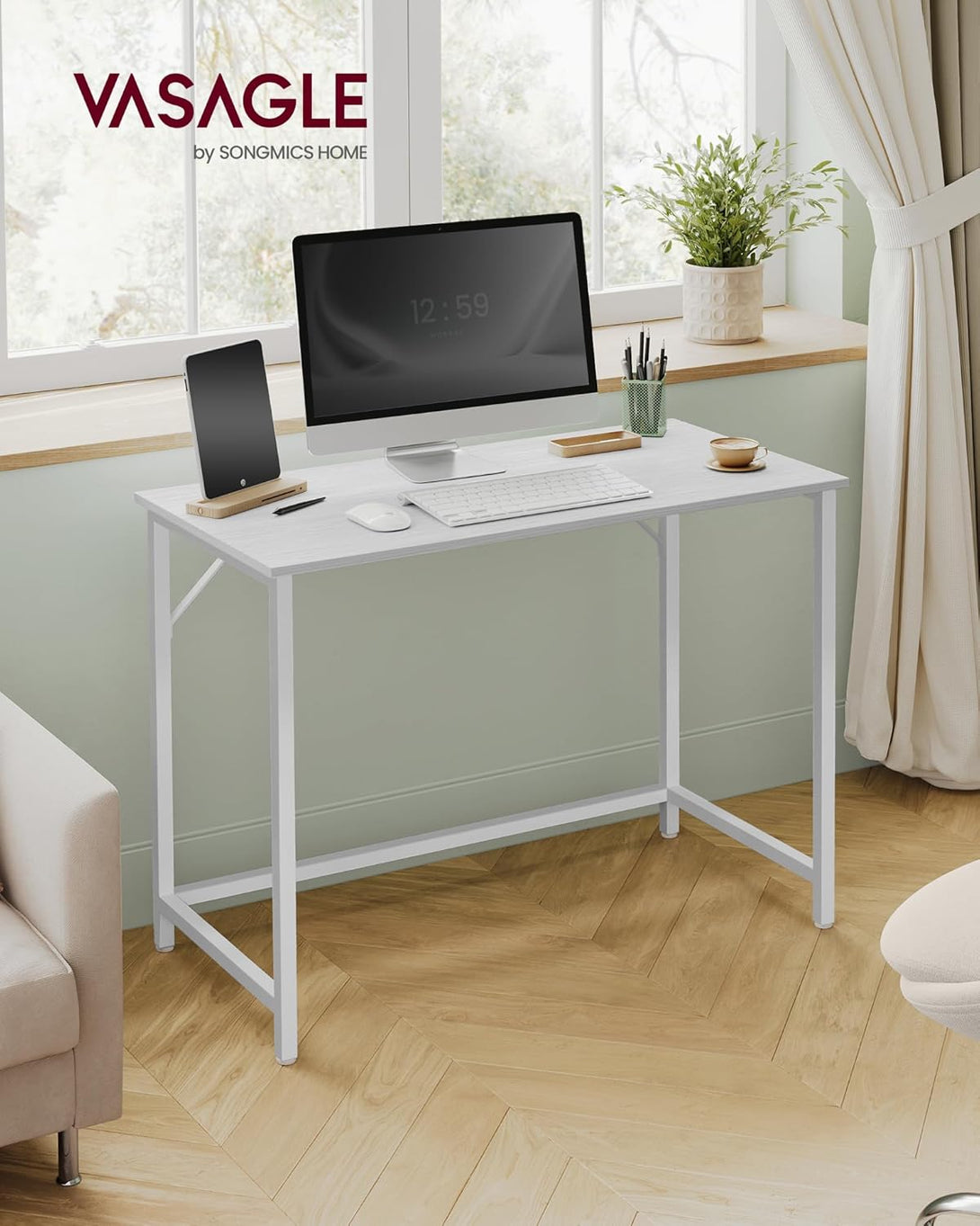 Psací stůl, kancelářský stůl, 100 x 50 x 76 cm, javorová bílá a bílá barva-Psací a PC stoly-Vashome.cz