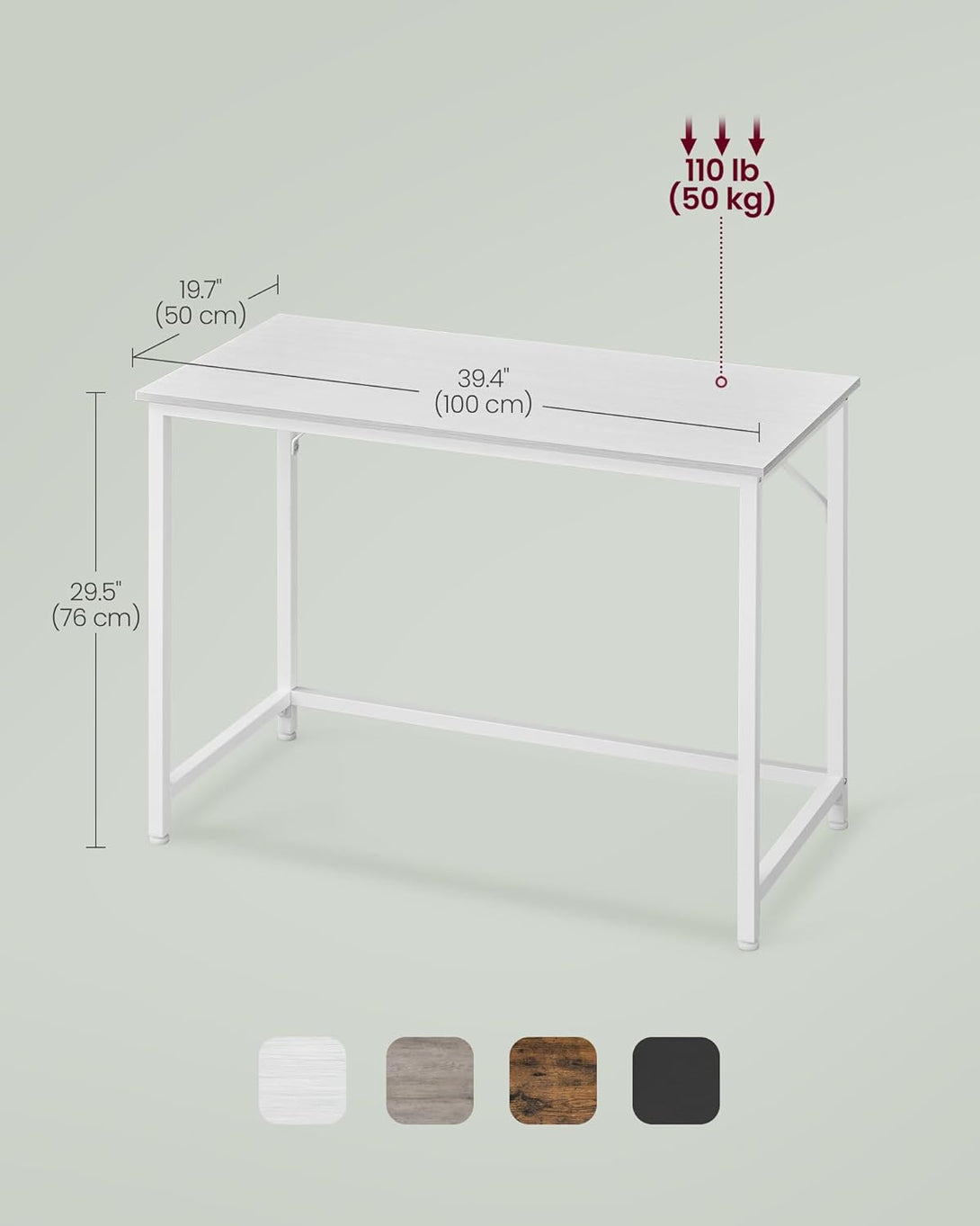 Psací stůl, kancelářský stůl, 100 x 50 x 76 cm, javorová bílá a bílá barva-Psací a PC stoly-Vashome.cz
