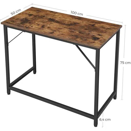 Psací tůl, malý kancelářský stůl, 100 x 50 x 75 cm, rustikální hnědá a černá barva-Psací a PC stoly-Vashome.cz