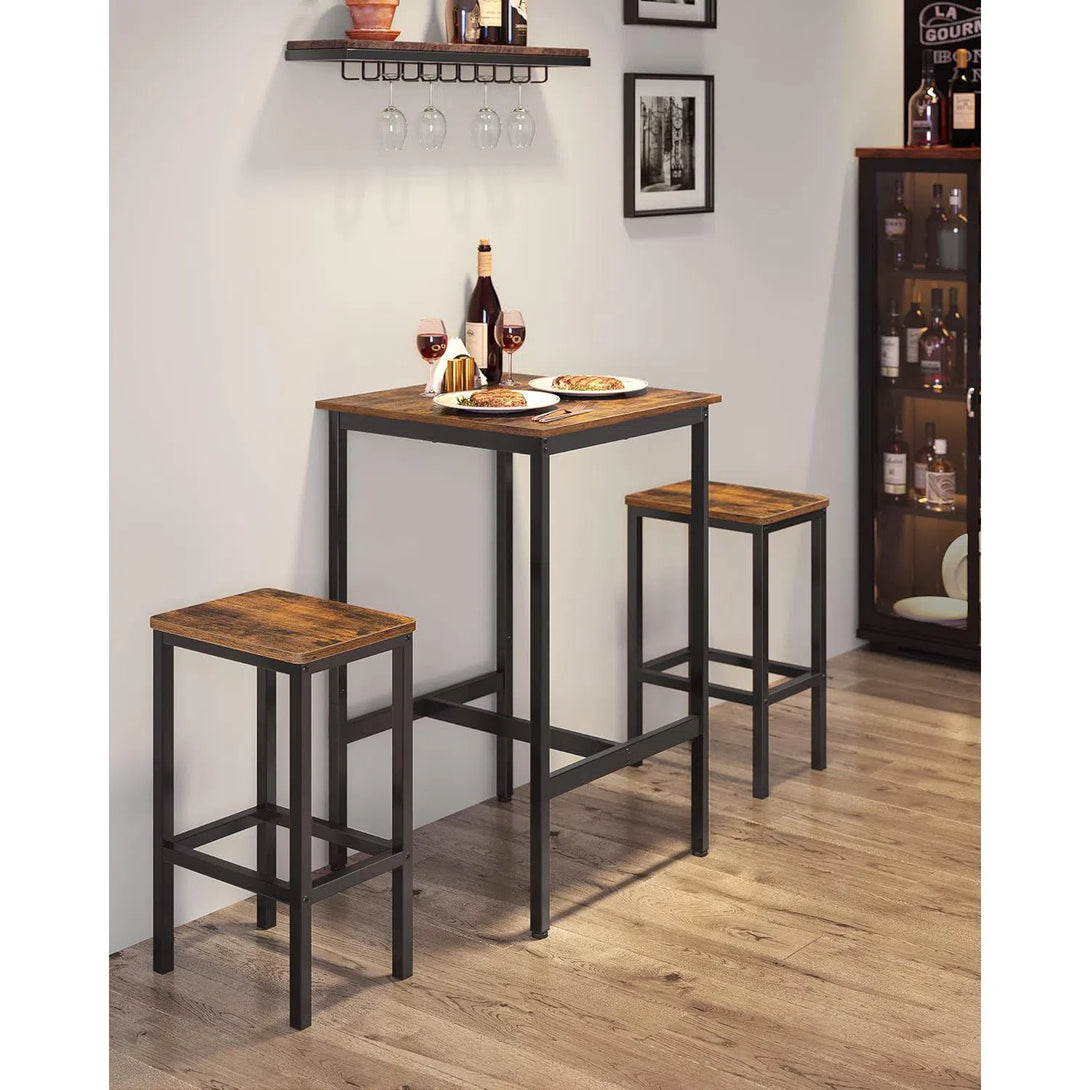 Sada barového stolu a židlí, malý kuchyňský stůl se 2 židlemi, rustikální hnědý