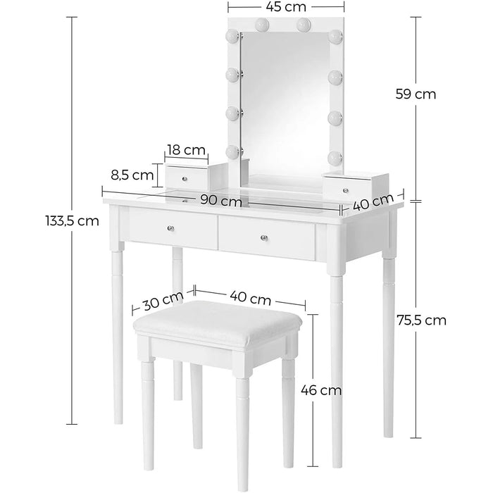 Sada toaletního stolku, 90 x 133,5 x 40 cm, bílá