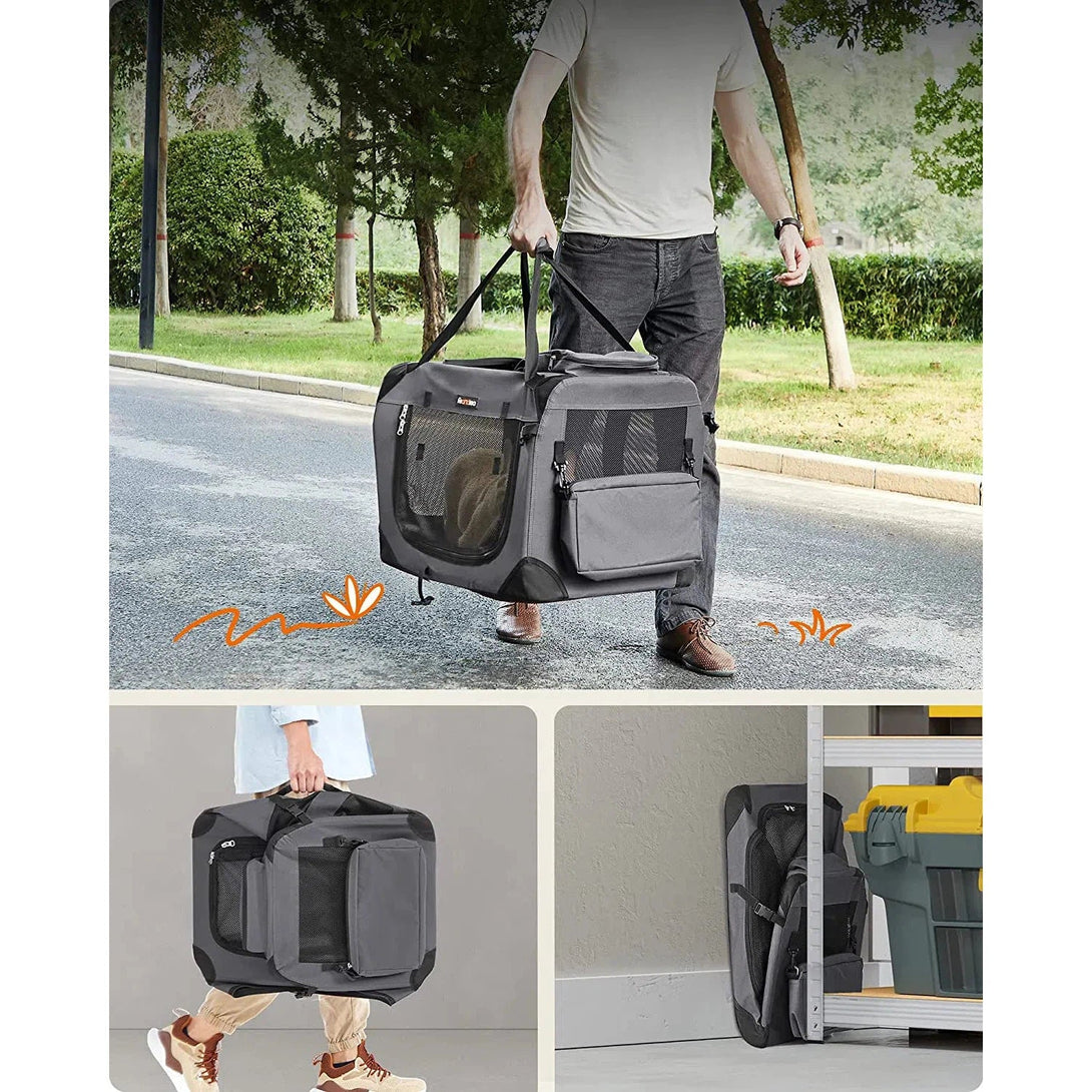 Skládací nosič pro domácí zvířata, přepravní box, velikost M, šedý