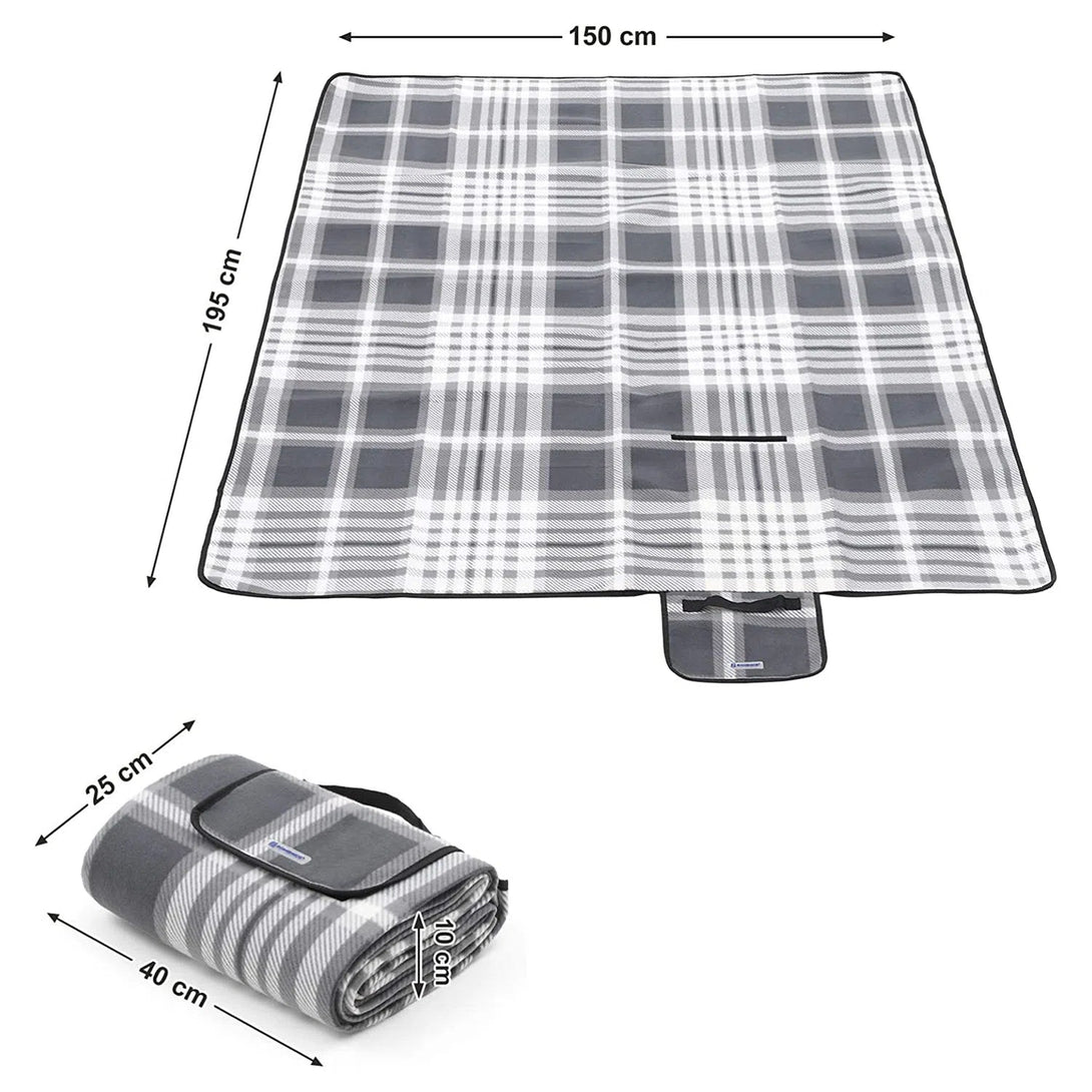 Skládací pikniková deka 195 x 150 cm, šedá a bílá