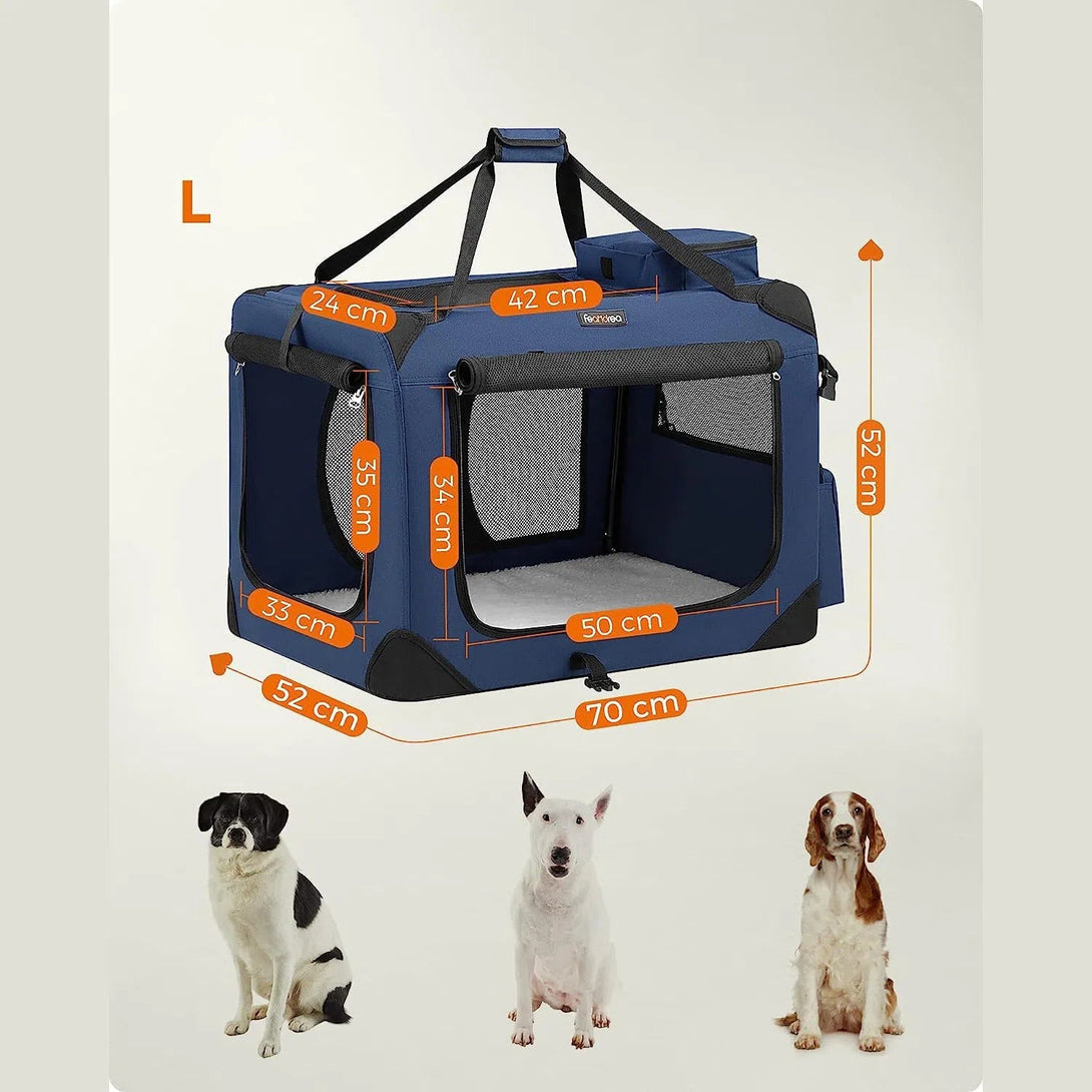 Skládací přenosná taška pro psy, přepravka pro psa, velikost L, tmavě modrá | FEANDREA