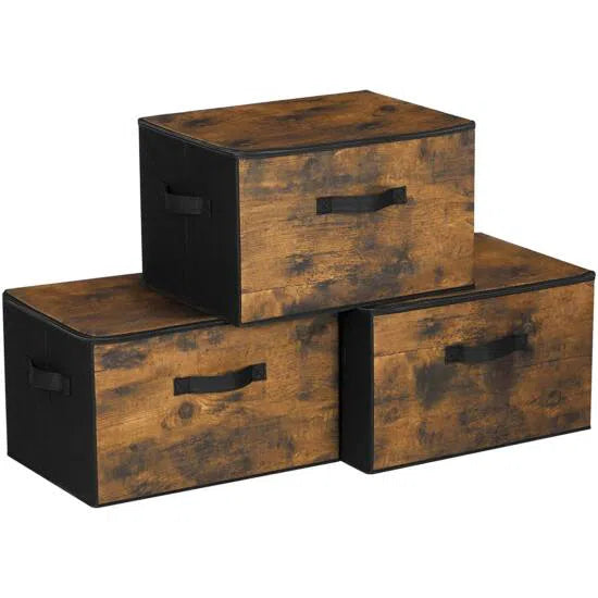 Skládací úložné boxy, 3 ks, 40 x 25 x 30 cm, rustikální hnědá, černá-Úložné boxy-Vashome.cz