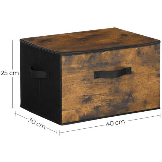 Skládací úložné boxy, 3 ks, 40 x 25 x 30 cm, rustikální hnědá, černá