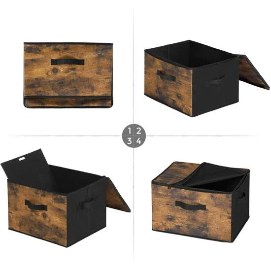 Skládací úložné boxy, 3 ks, 40 x 25 x 30 cm, rustikální hnědá, černá-Úložné boxy-Vashome.cz