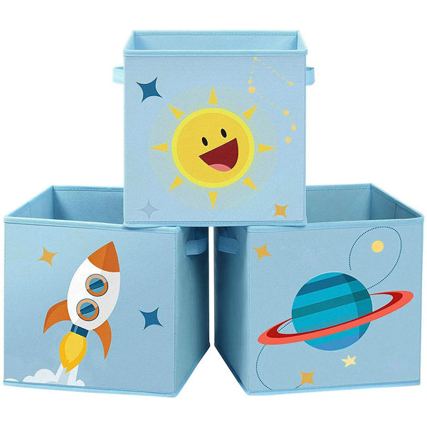 Skládací úložné boxy 30 x 30 x 30 cm, modré/dětský motiv