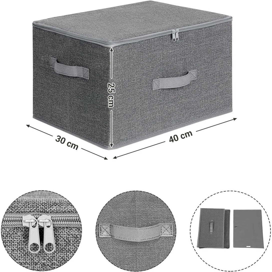 Skládací úložné boxy s víkem, úchytkou, 3 ks, šedé