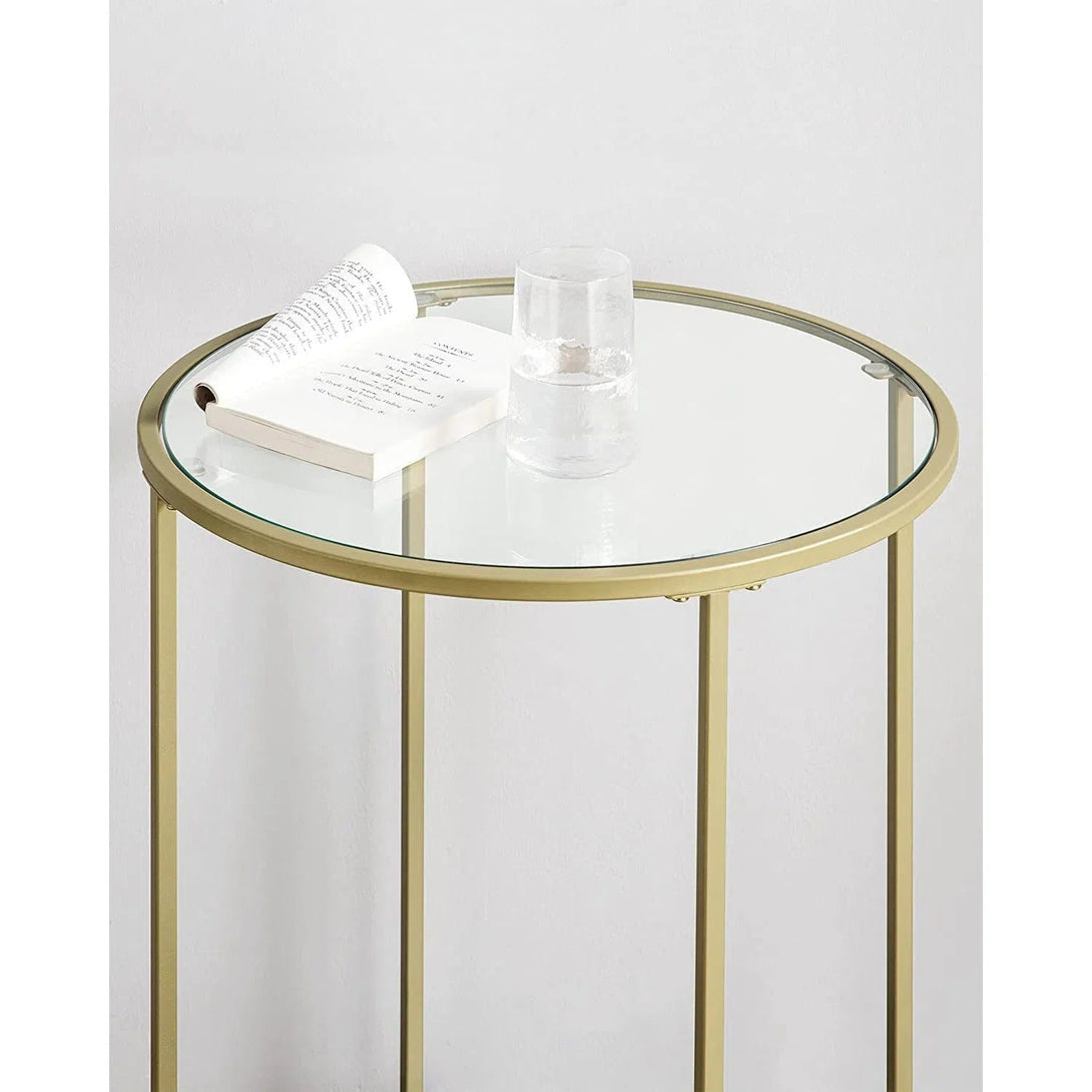 Skleněný příruční stolek, s kovovým rámem, zlatá barva