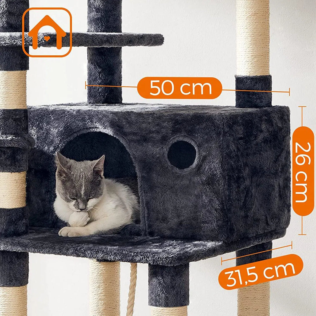 Škrábadlo pro kočky, XXL kočičí strom, 164 cm, kouřově šedá | FEANDREA
