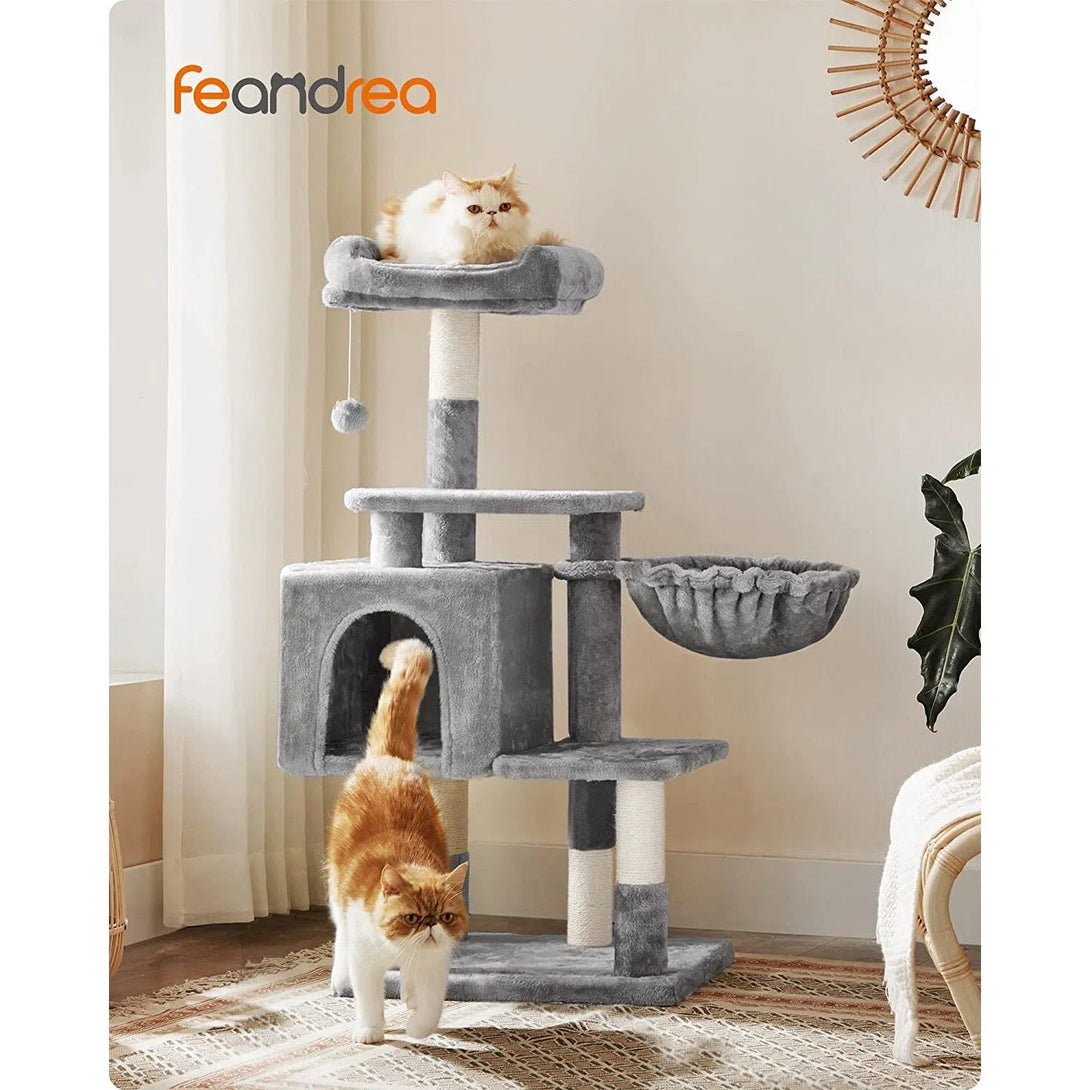 Škrábadlo pro kočky, kočičí strom, 110 cm, šedé | FEANDREA