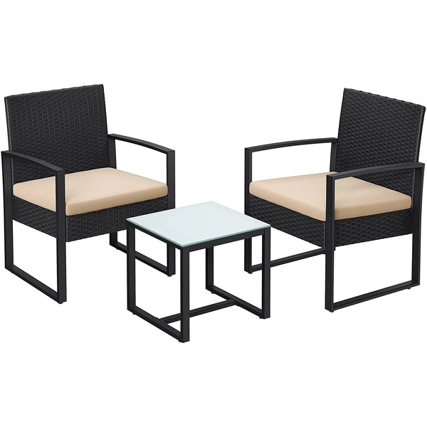Souprava zahradního nábytku, 1 ks stůl a 2 ks židle, černá, béžová