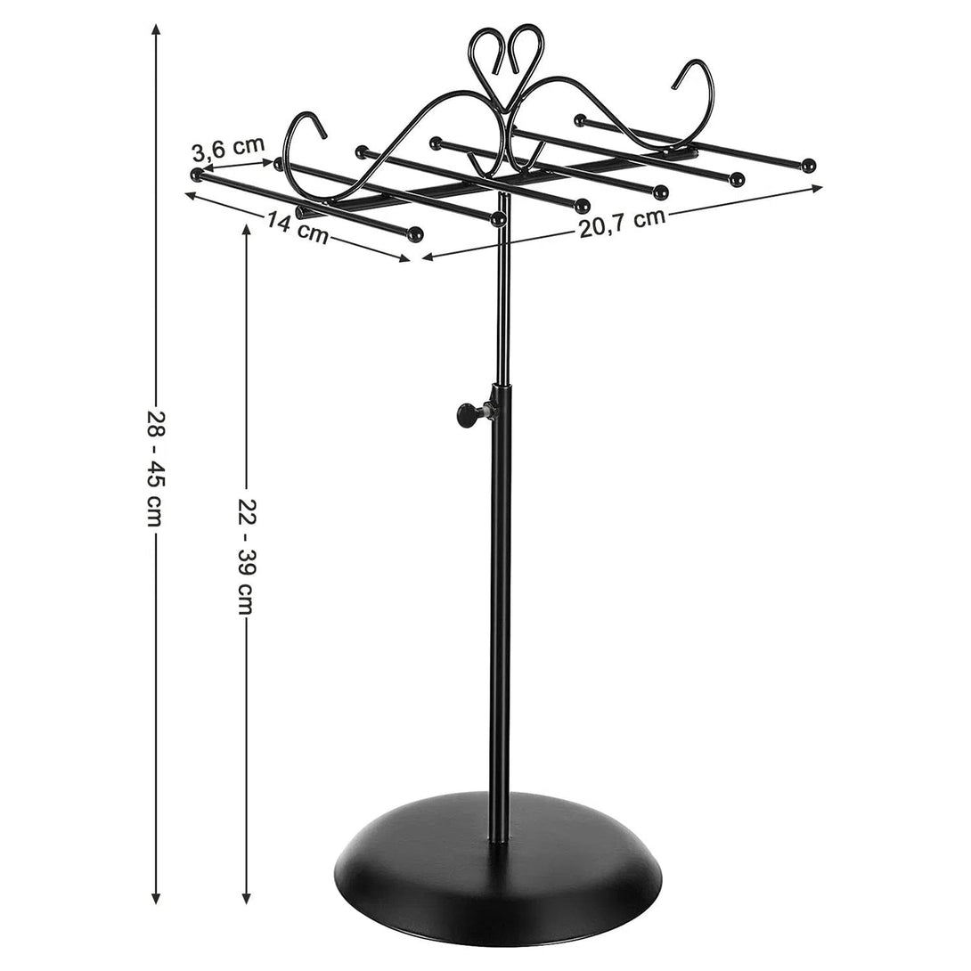 Stojan na šperky, kovový 20,5 x 14 x (28-45) cm, černý