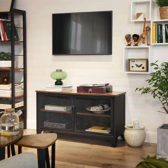 TV skříňka, 100 x 35 x 55,5 cm, rustikální hnědá, černá