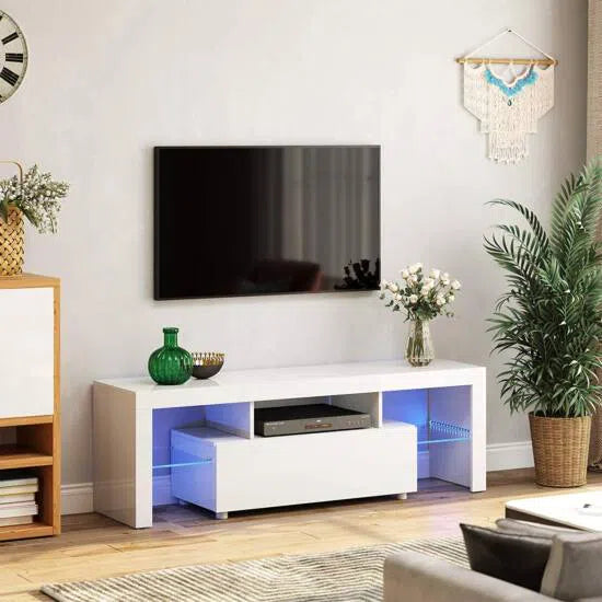 TV skříňka s LED osvícením 140 x 35 x 45 cm, bílá