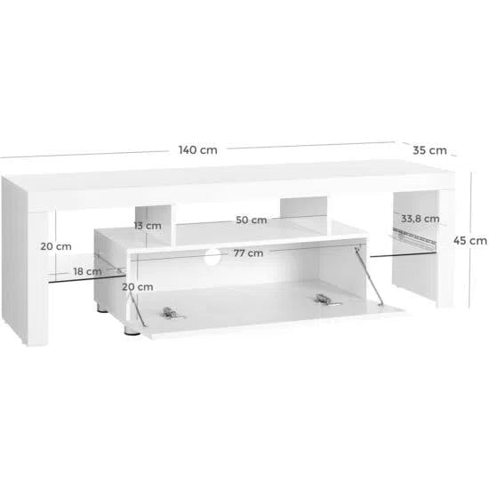 TV skříňka s LED osvícením 140 x 35 x 45 cm, bílá