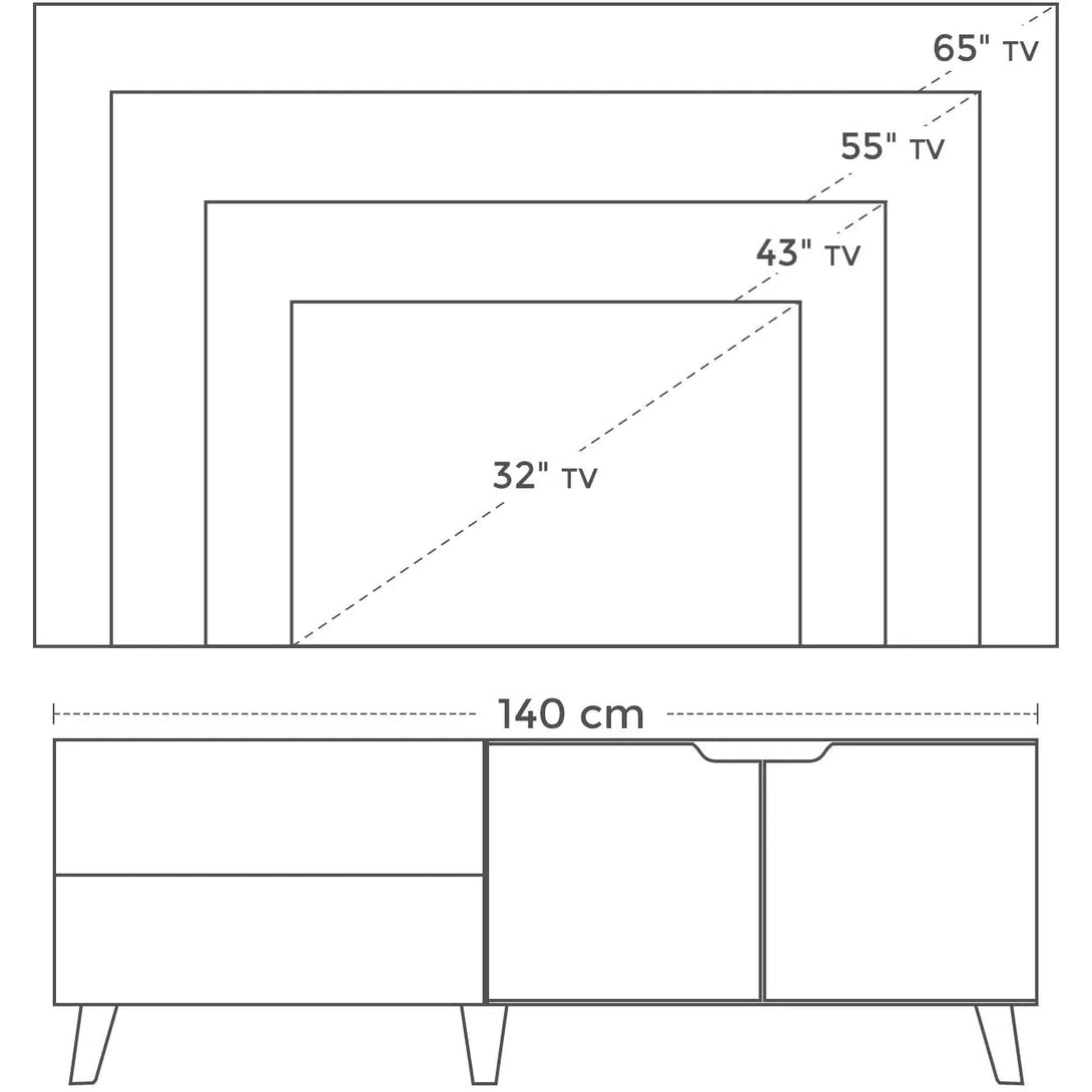 TV skříňka se 2 dvířky, pro televizory do 60 palců, 140x40x50 cm