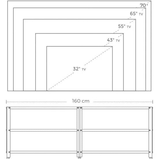 TV stolek pro televizory do 70" s ocelovým rámem X, prodloužený, rustikální hnědý