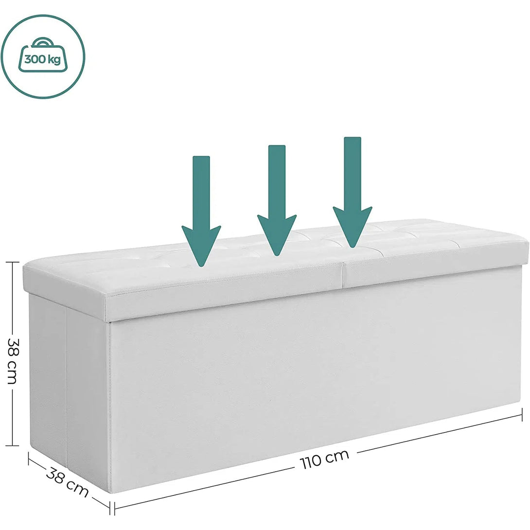 Taburet, lavice s úložným prostorem 120L, nosnost do 300 kg, syntetická kůže, bílý