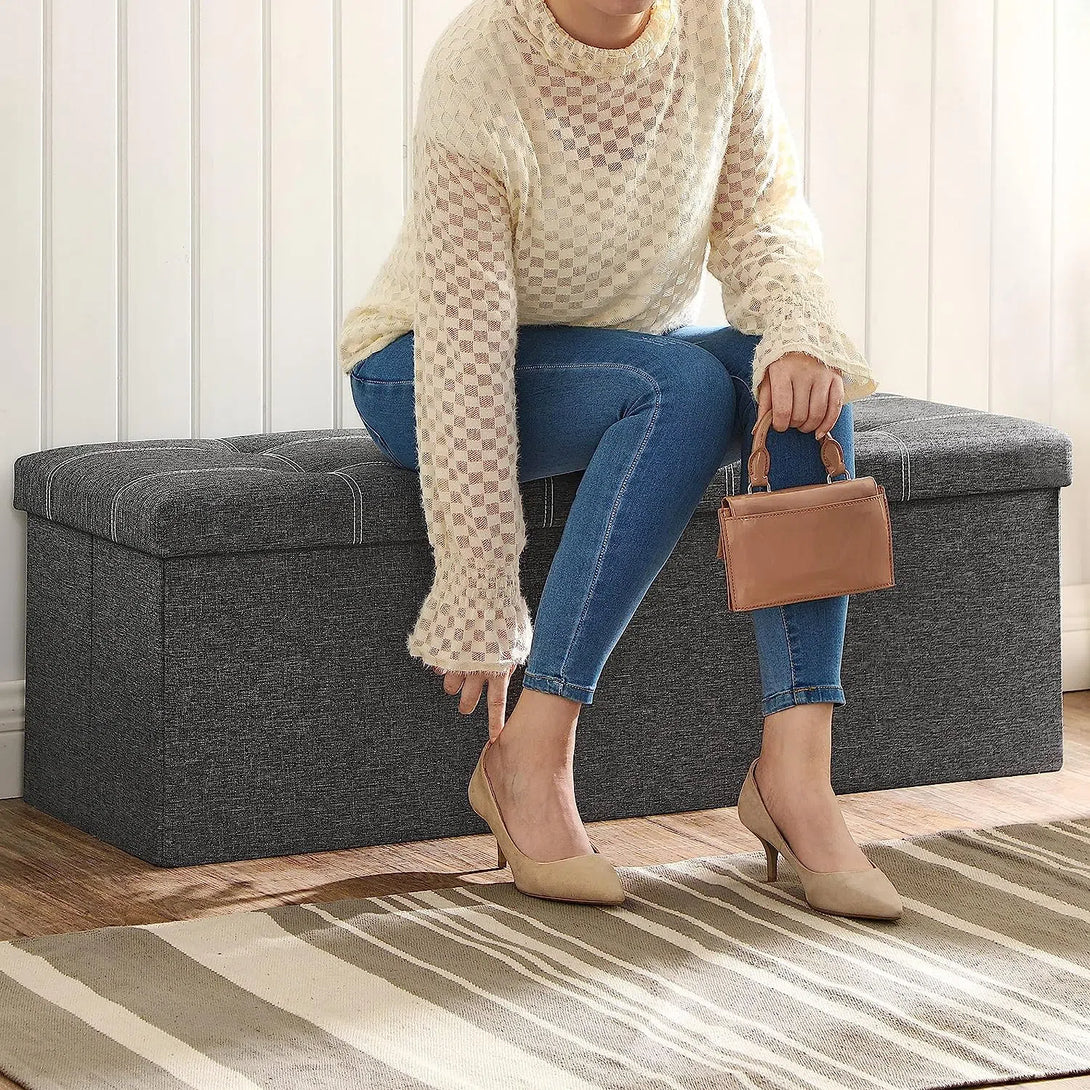 Taburetka, lavice s úložným prostorem, 110 cm, tmavě šedá-Taburety-Vashome.cz