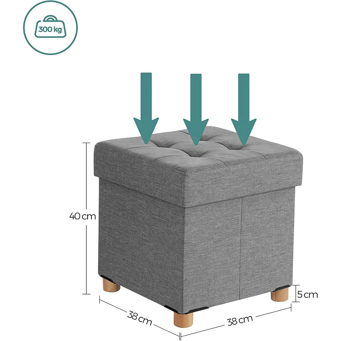 Taburetka, úložný sedací box, polstrovaný, nosnost do 300 kg, světle šedá