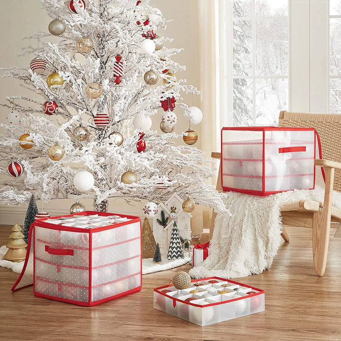 Úložné boxy pro vánoční dekorace, sada 2 ks, průhledné a červené