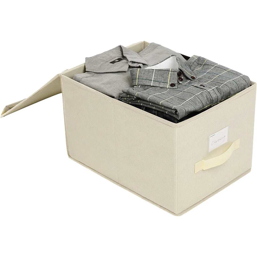 Úložné boxy s víkem, skládací textilní krabice se štítky, béžové