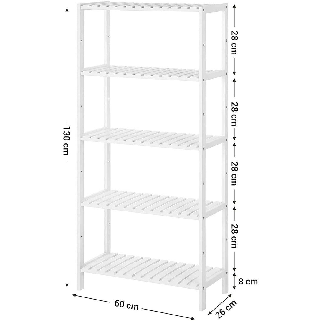 Úložný regál, 5 úrovní, výškově nastavitelný 60 x 130 x 26 cm, bílý