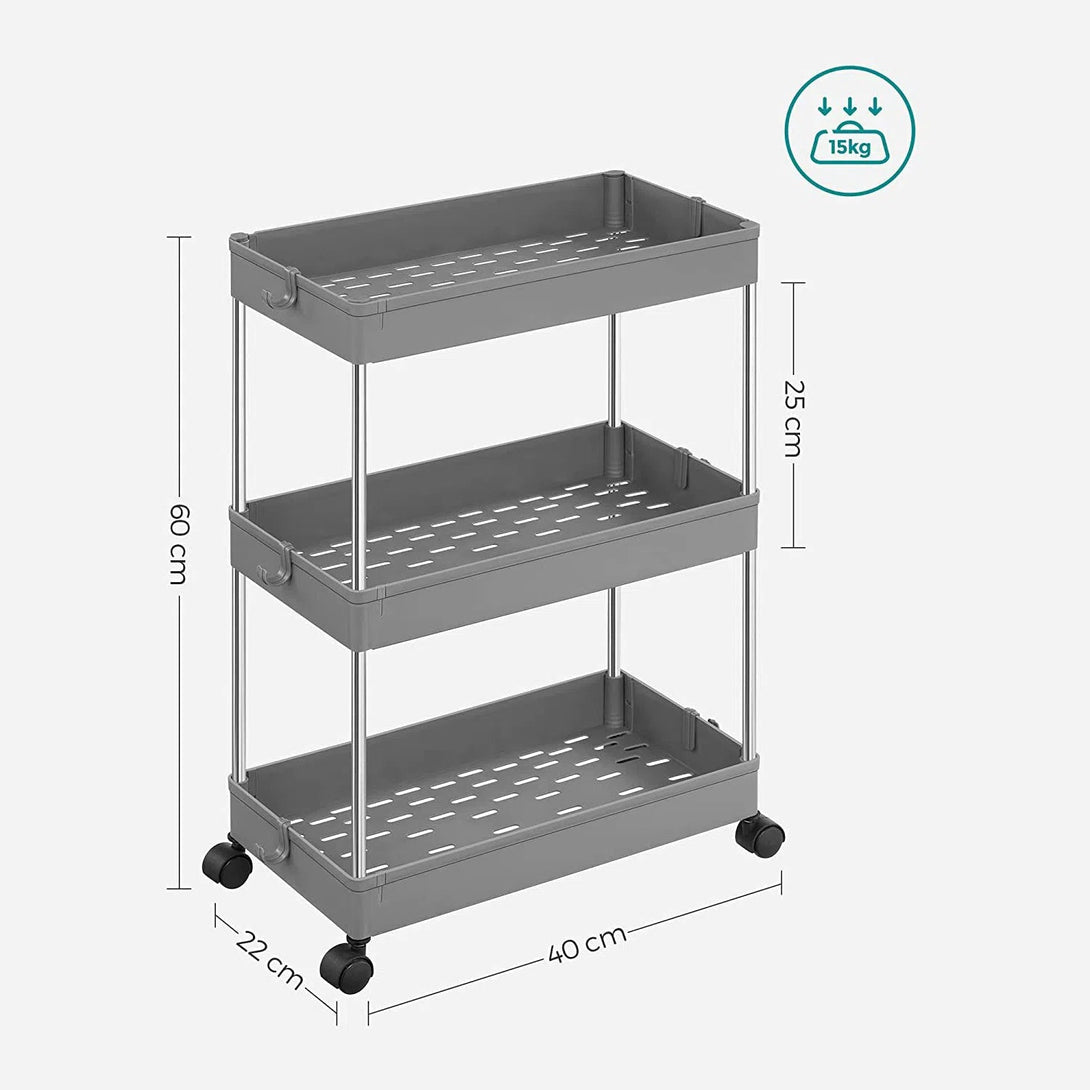 Úložný vozík 3-úrovňový, 40 x 22 x 60 cm, šedý