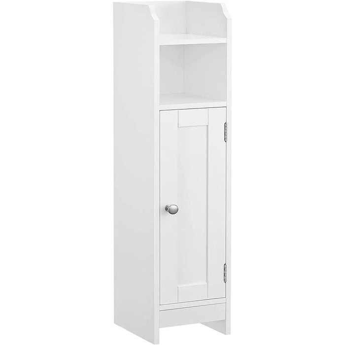 Úzká skříňka s nastavitelnými policemi, koupelnová skříňka, bílá