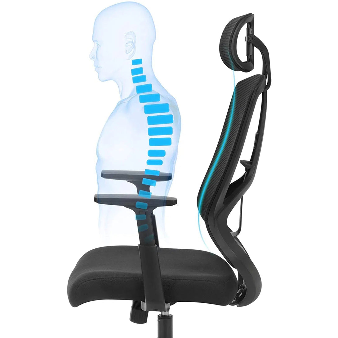 VASHOME Ergonomická kancelářská židle s bederní opěrkou, židle k psacímu stolu, černá-Kancelářské židle-Vashome.cz